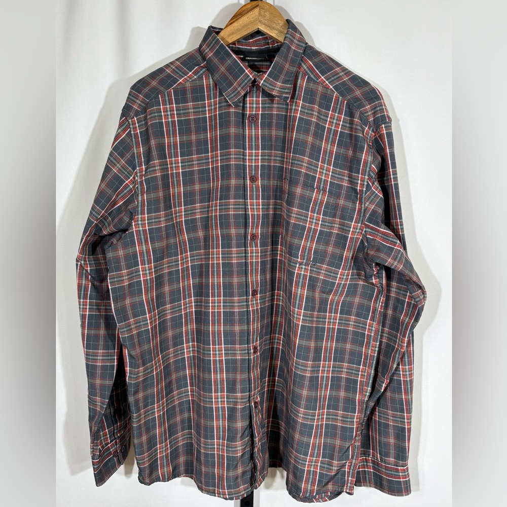 KAVU Men’s Gray and Red Plaid Long Sleeve Button Down Shirt Size XL